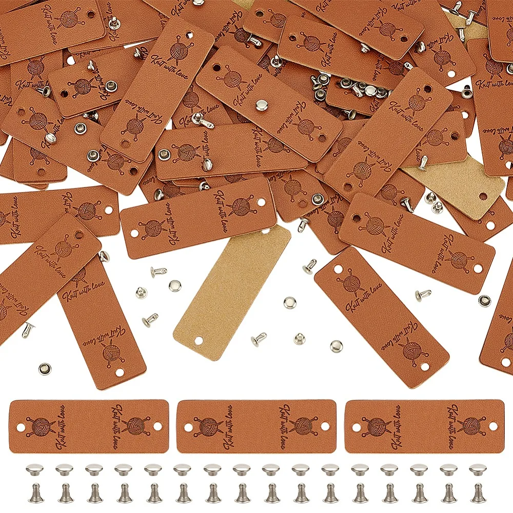 

1set 48 sets PU Leather Clothing Blank Labels with Iron Rivets Rectangle 56.5x19.5x1.5mm Hole: 3mm