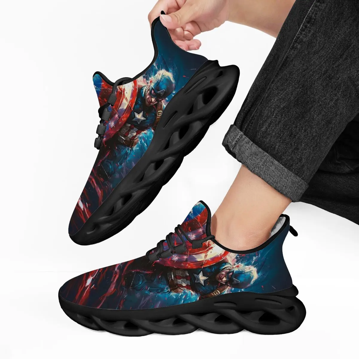 

Casual Running Shoes for Men Women Captain America Fleece-Lined Sports Sneakers Warm Color-matched Round-toe Sports Shoes