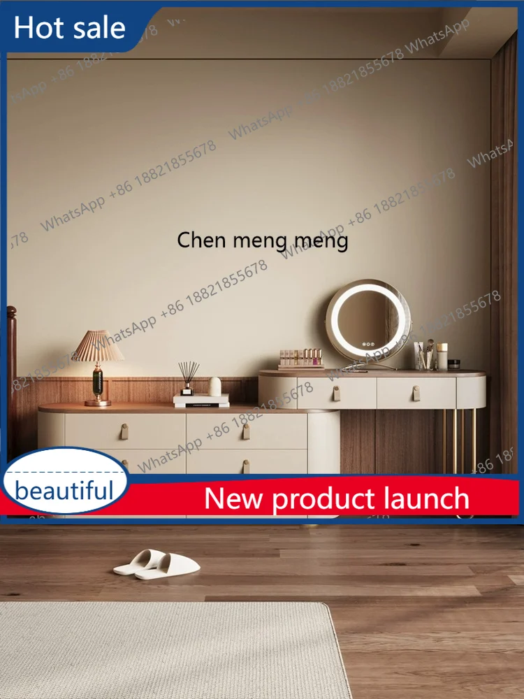 

A13 Medieval light luxury saddle leather dresser multifunctional retractable corner bedroom makeup table