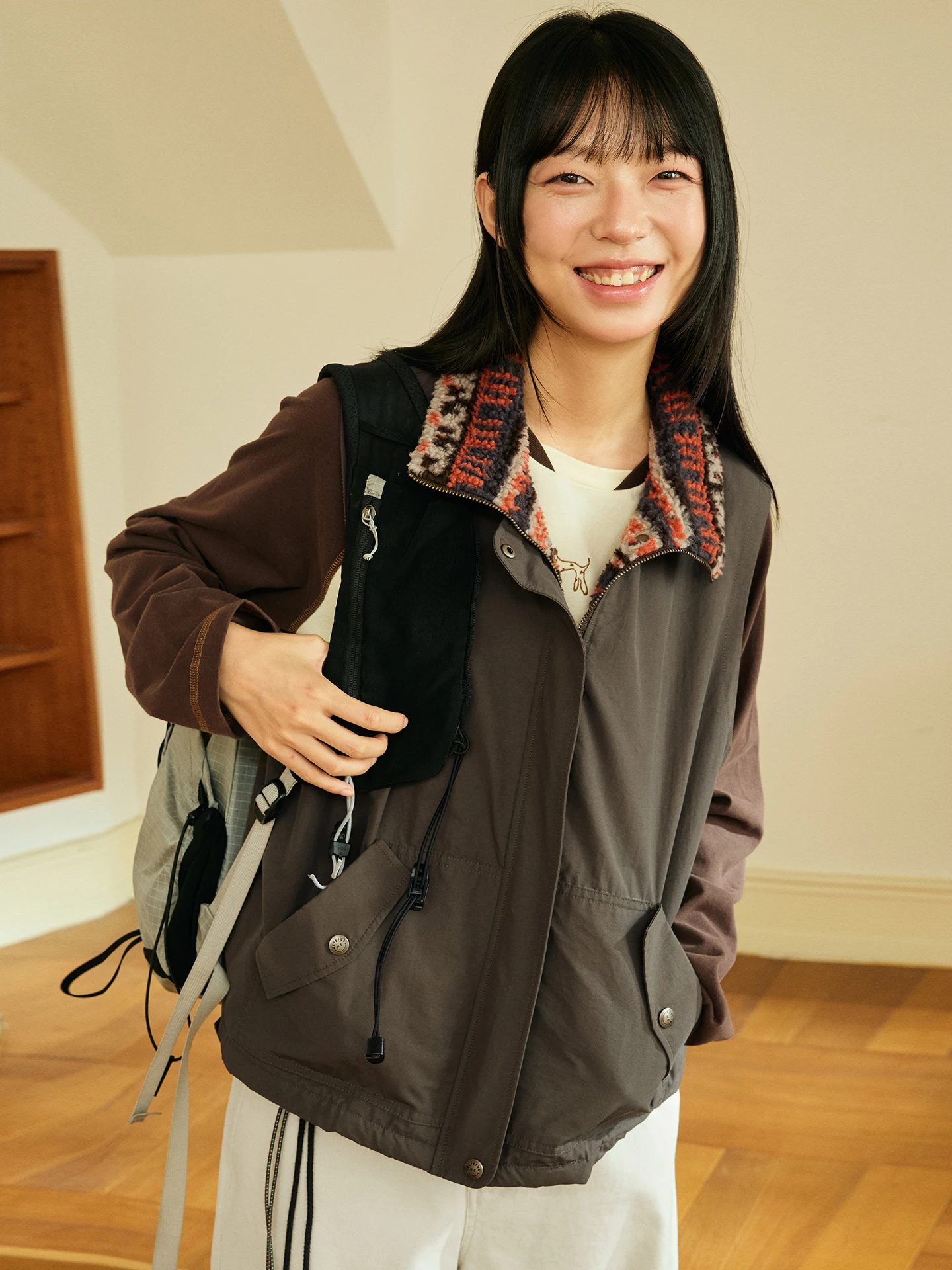 

Женский жилет Octopusme с флисовой подкладкой, уникальный пэчворк, ретро-воротник, верхняя одежда из овчины, универсальный, хлопок/нейлон, на молнии