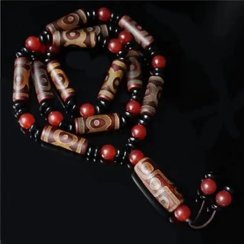 Tibet Dzi Bead Agate Necklace Tibetan Nine Eyes Three Eyes Old Sky Beads Agate Chalcedony Necklace Cinnabar Buddha Beads Pendant