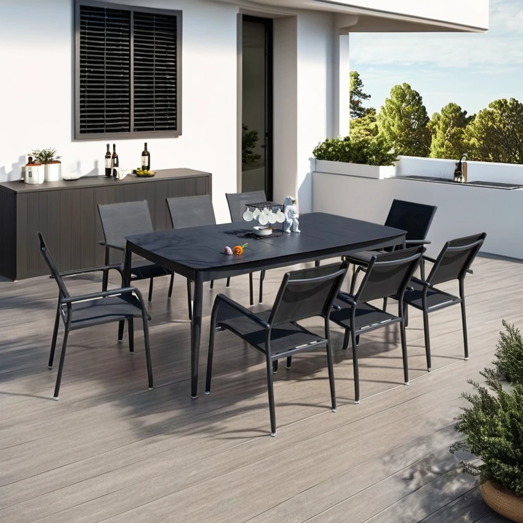 9-Piece Outdoor Patio Dining Set Extending Table and Frame Garden Furniture for Courtyard Apartment Home or Office Use