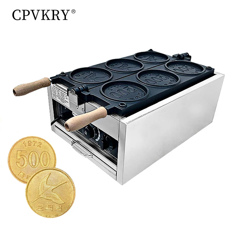 CPVKRY Thailand Coin Waffle Maker 2000W Commercial Waffle Maker, 110V Stainless Steel Egg Cone Baker w/Non-Stick Teflon Coating