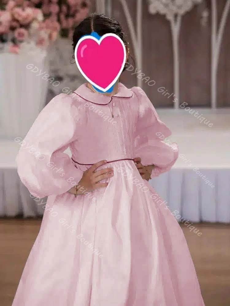 Witte eerste communiejurk met trim Peterpan nek ballon mouw bloemenmeisje jurk voor kinderen bruiloft baljurk op maat