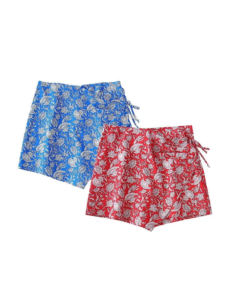 

2025 женские летние шорты, юбки, модные шорты с цветочным принтом и бантом, женские элегантные уличные шорты, одежда