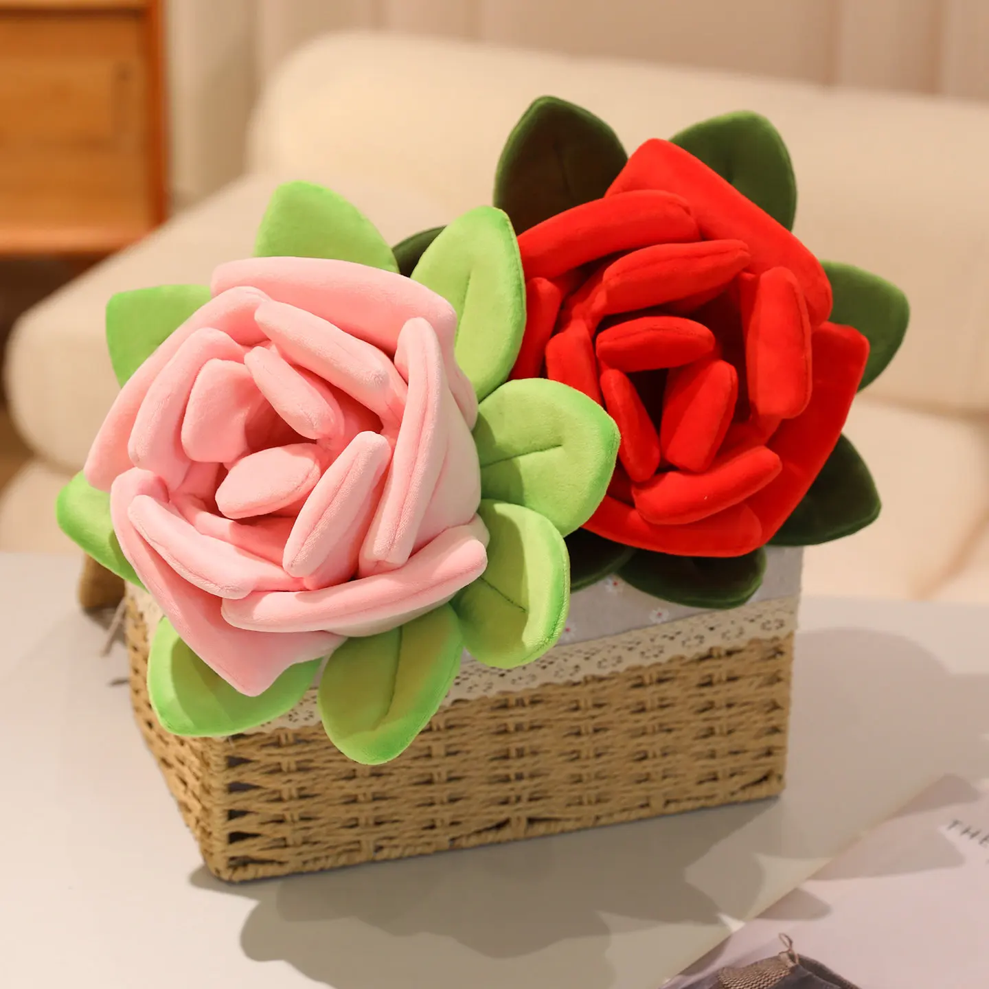 40/110 cm Simulatie Rose Bloem Pluche Pop Kussen Roze Rode Strip Bloem Knuffel Home Decor Valentijnsdag Cadeau voor Vriendin