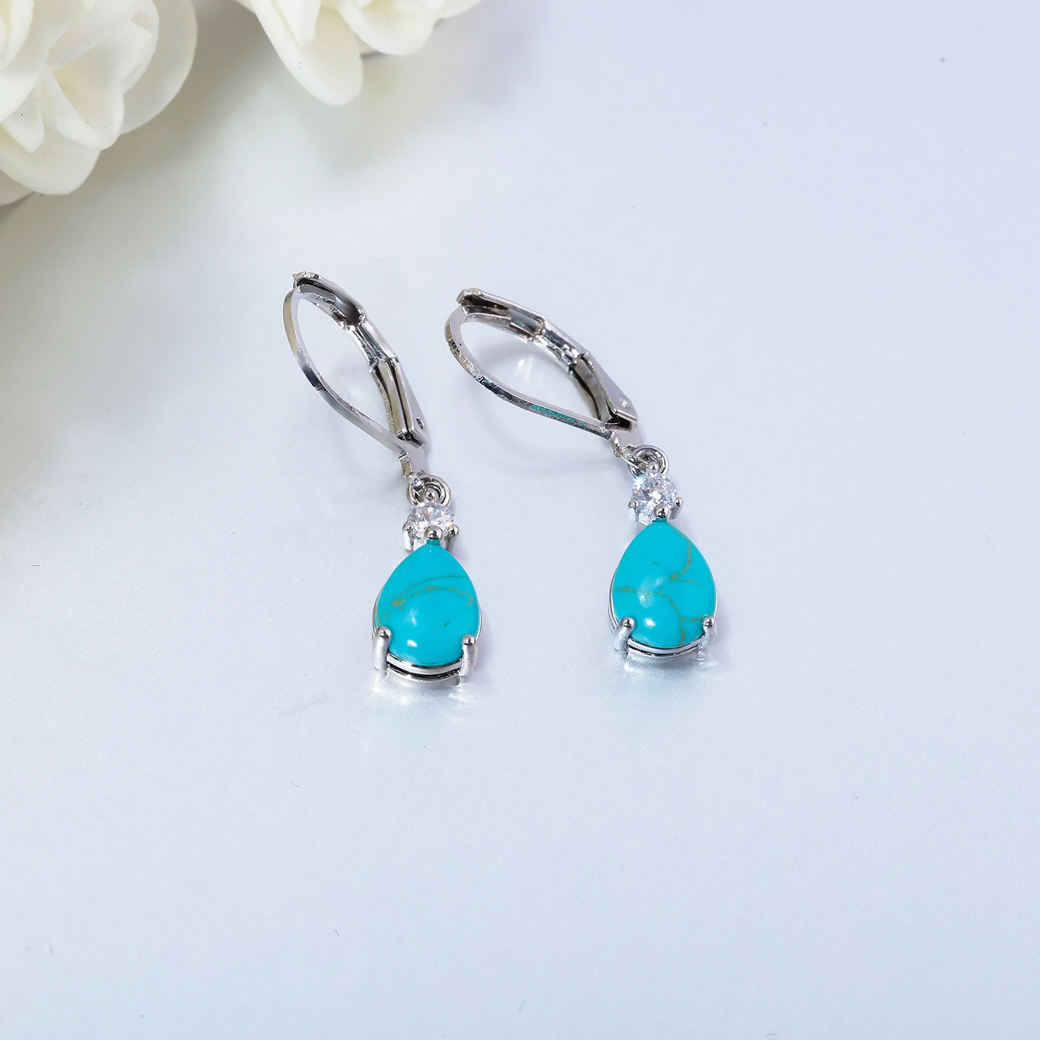 CiNily Turquoise Big Drop Earrings Vintage Silver Plated Earrings for Women Wedding Party Gift Wholesale Fashion Jewelrys