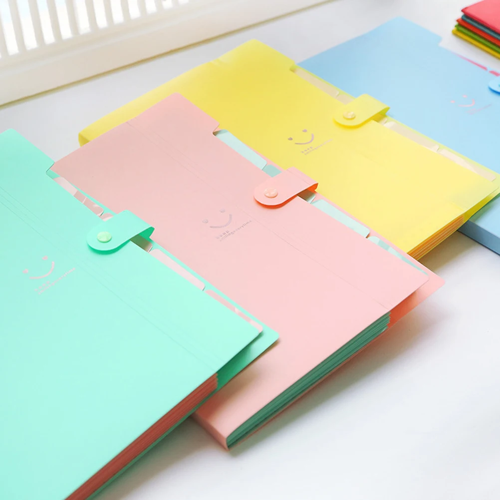 

2PCS Smile A4 Plastic 5 Pocket File Folder Snap Closure Document ganizer for Office Home School Travel Storage