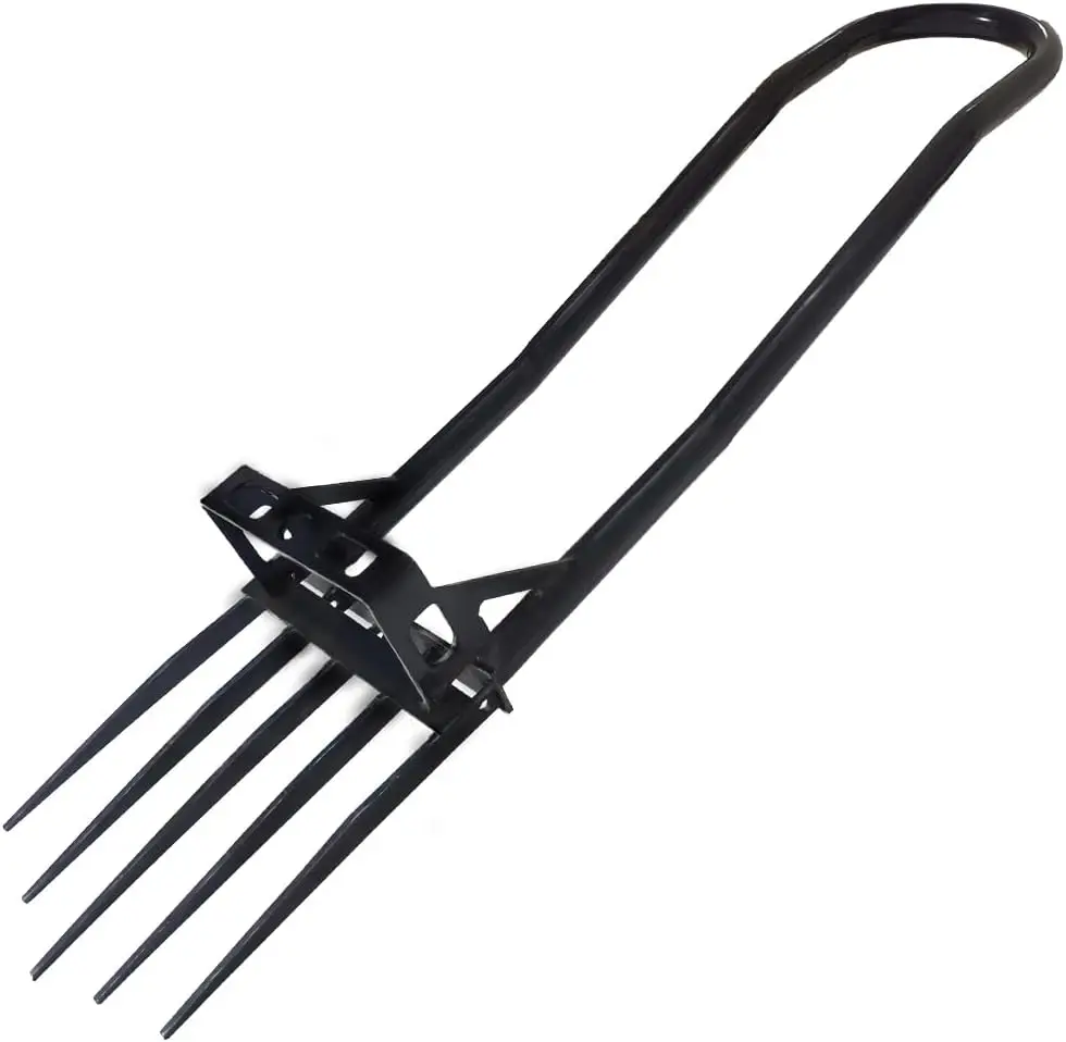 Garden Fork 5 Tine Heavy Duty Pitch Fork for Digging Long Handled Broad Fork ((Rugged one-piece, non-removable))