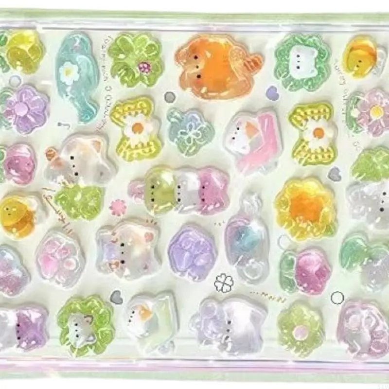 54DA 6PCS Adesivi interattivi in ​​cristallo cartone animato Adesivi in ​​rilievo per attività artigianali