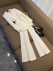 Fashionable One-Button Cloth Button Suit And Flared Pants Midi Set Professional Clothing Star Style Two-Piece Women's Suit