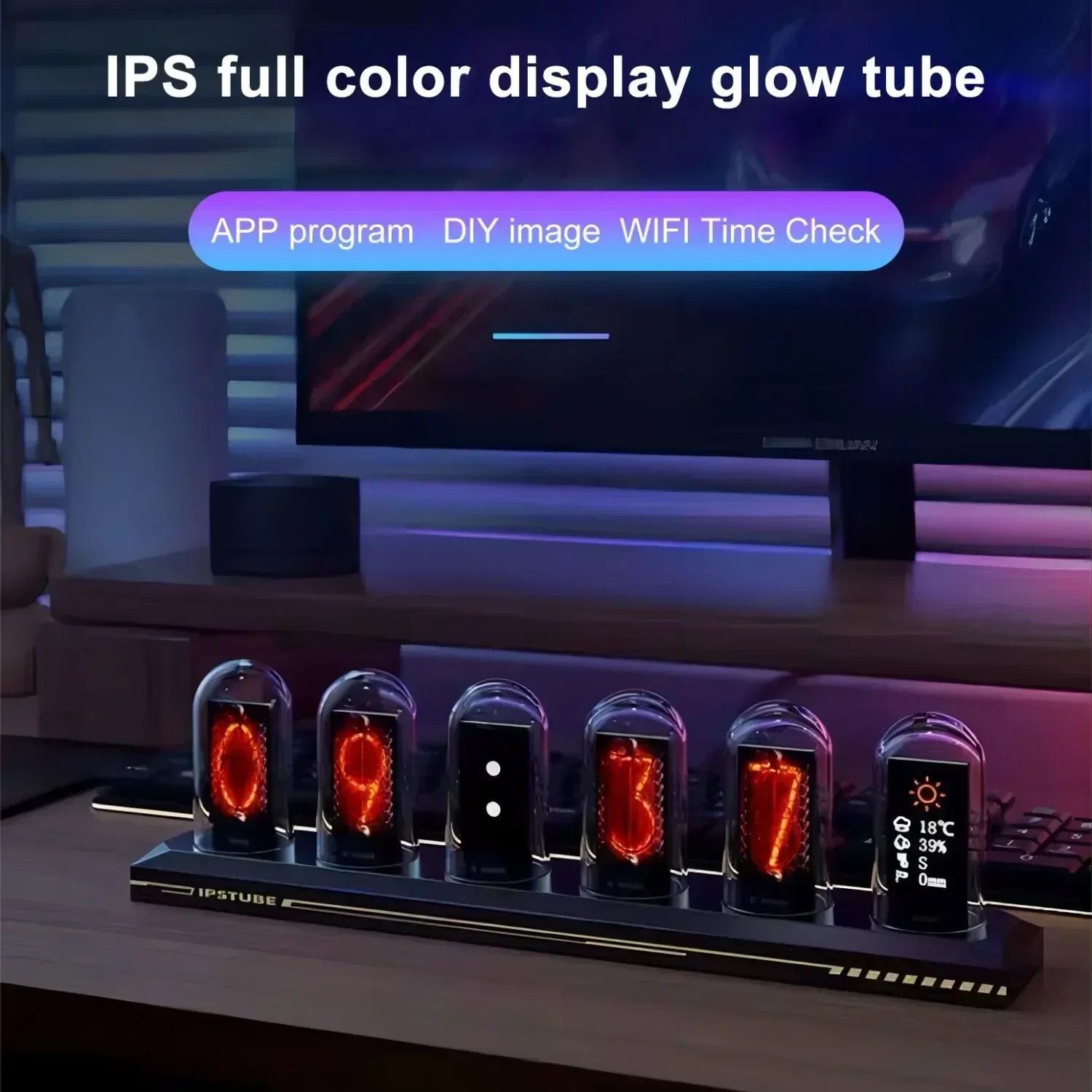 RGB LED Nixie Tube Clock Glows IPS Color Screen DIY Analog Digital Tube Night lights Gaming Desktop Home Decoration Gift Idea