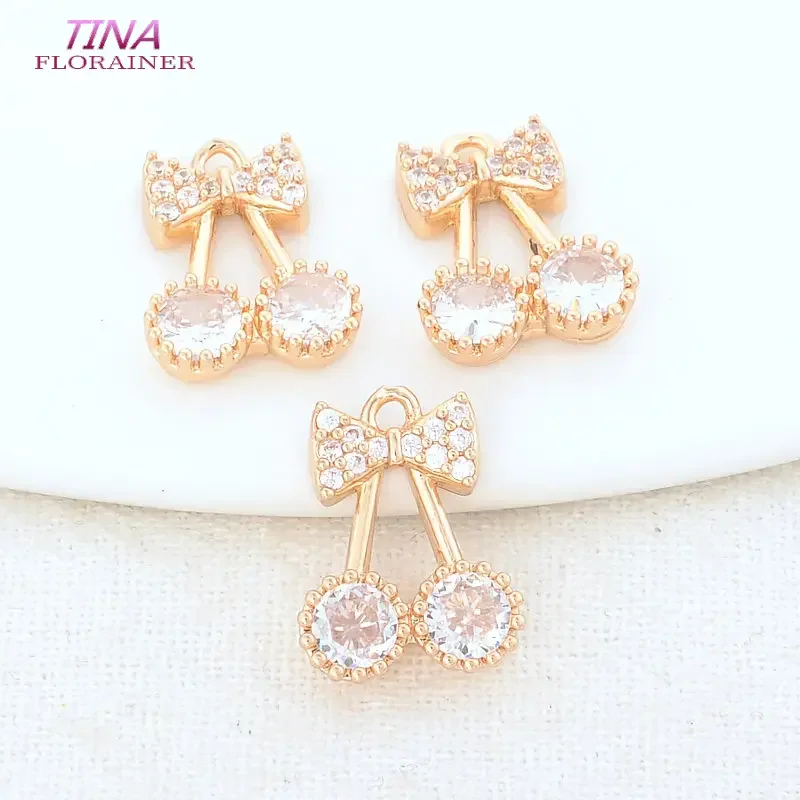 10*14MM 14K Gold Color Brass and Zircon Bowknot Charms Pendants Necklace Earings Jewelry Making Supplies Diy Accessories