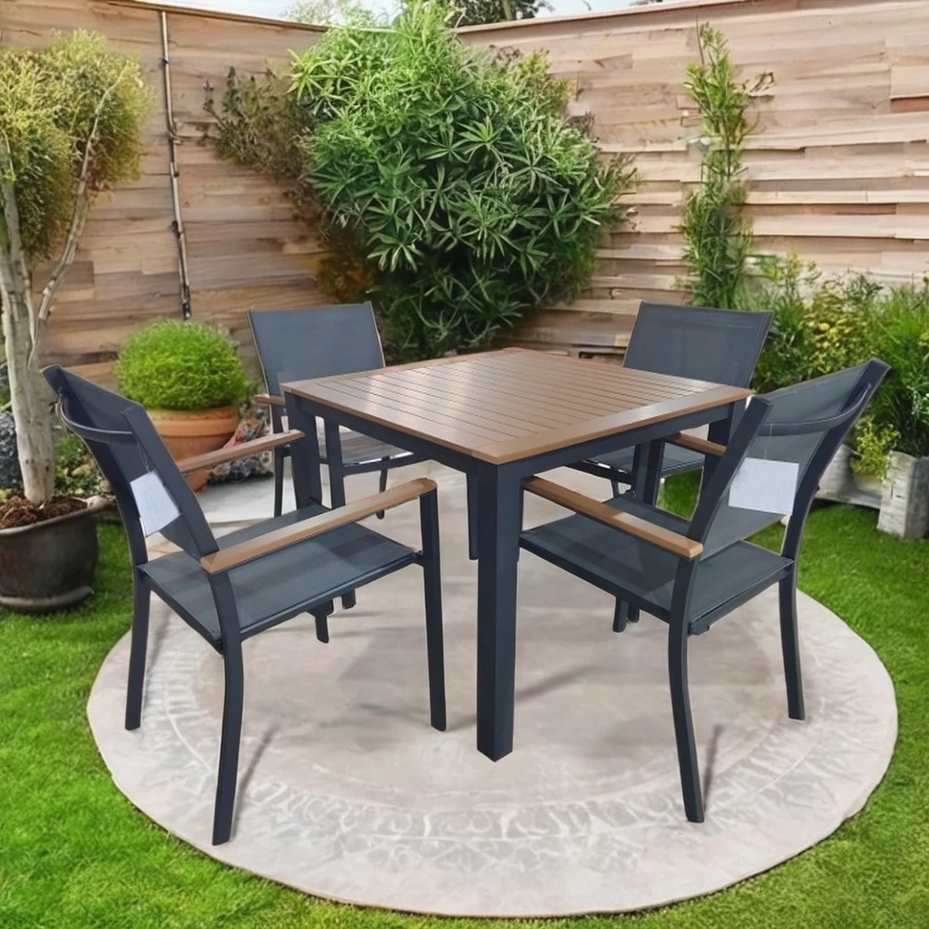 Garden Patio 5-Piece Modern Outdoor Comfortable Dining Table Chair Set Weather-Resistant Fabric with Stackable Armrest Chair