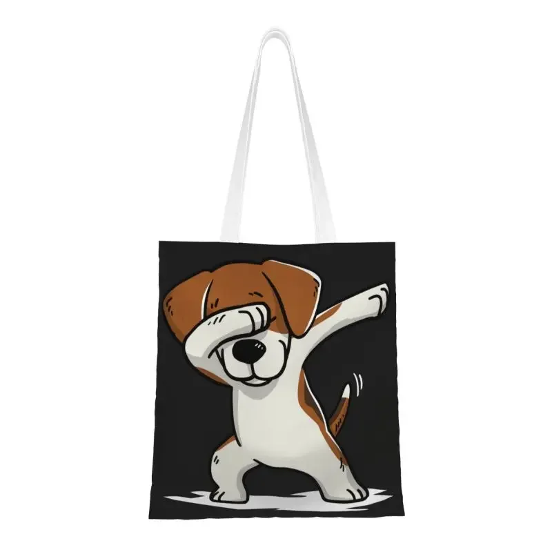 Dabbing Beagle Groceries Tote Shopping Bags Women Kawaii Dog Canvas Shopper Shoulder Bag Big Capacity Handbag