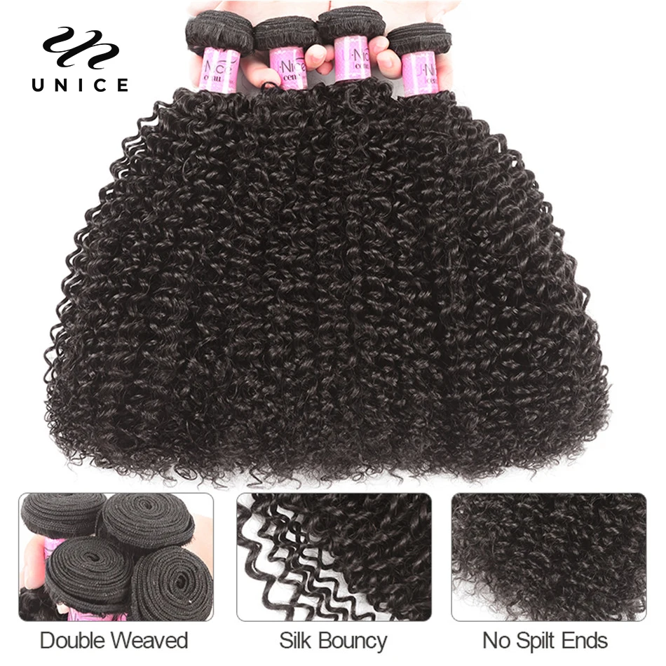 UNice Kinky Curly Bundles 3PCS 100% Human Hair Bundles Natural Color 100Gram Per Bundle