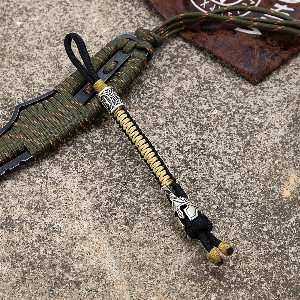 الرجعية المتقشف المحارب سلسلة مفاتيح قصيرة نورس الفايكنج الرونية تميمة مضفر Paracord حبل سكين حلقات مفاتيح السيارة الاكسسوارات اليدوية #2
