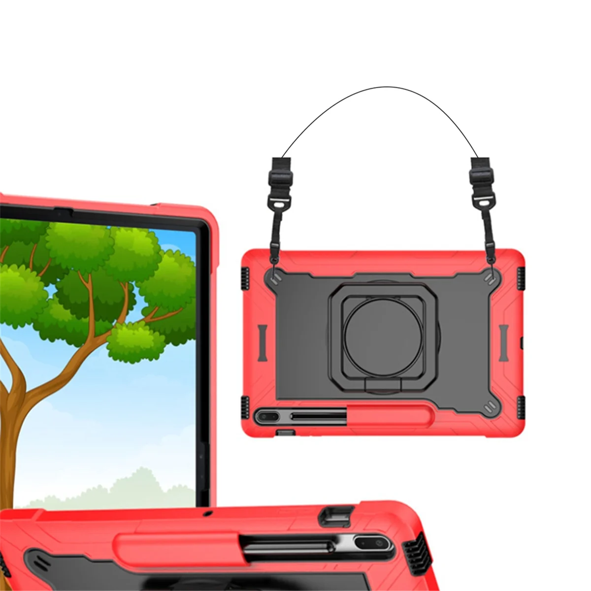 Practical-Case for Samsung Tab S7 FE 12.4Inch Bracket Handle Shoulder Strap Shockproof Cover Black