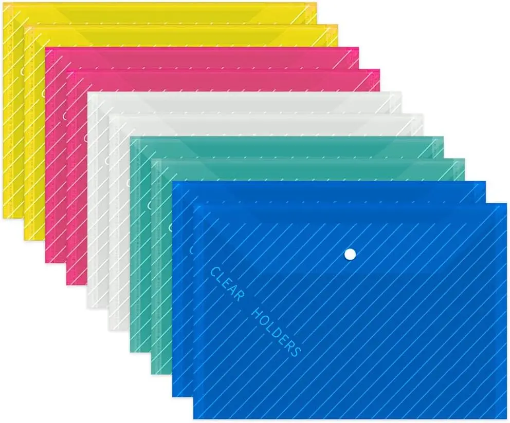 w10 PCS Plastic Folders for Document, A4 Size Plastic Envelopes with Snap Closure, Clear File Folders Bags for School Office