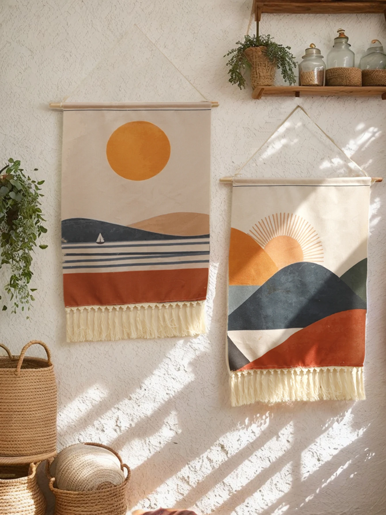 Wandteppich Wandbehang böhmische Kunst Wohnkultur mit Fransen lange Leinen vertikale Tapisserie Wandbehang Raum dekore ästhetische Geschenke