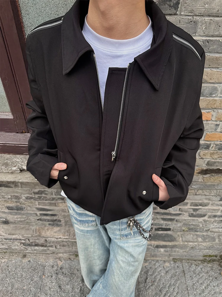 

Ретро-куртка в американском стиле с деконструированным дизайном, на молнии, с подкладкой на плечах, в стиле Cleanfit, повседневный дизайн, модная верхняя одежда для пар