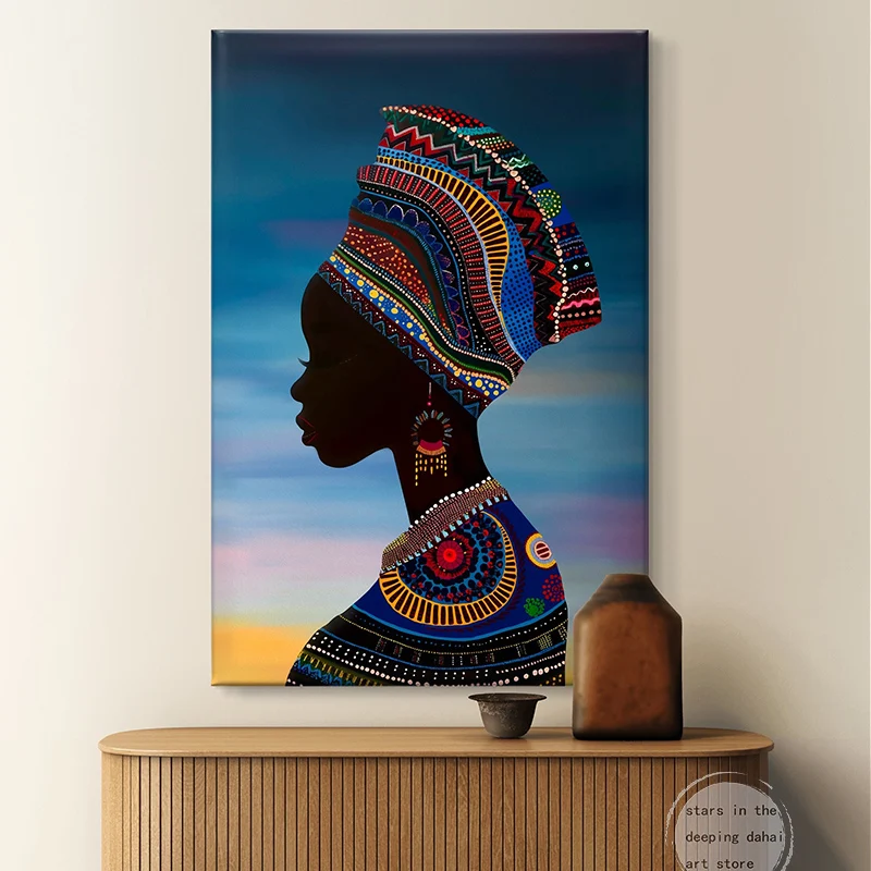 Vintage African Woman with A Headwrap Turban African Landscape Art Poster Canvas Painting Wall Prints Picture Room Home Decor