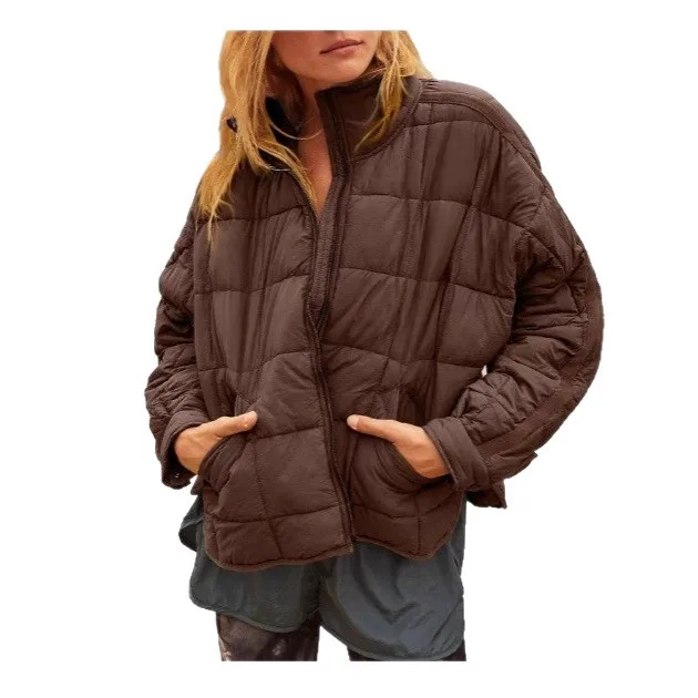 Chaqueta Acolchada Winter Short Coat Women's Zipper Pocket Stand Collar Open Placket Solid Color Cotton Jacket Outerwears Casaco