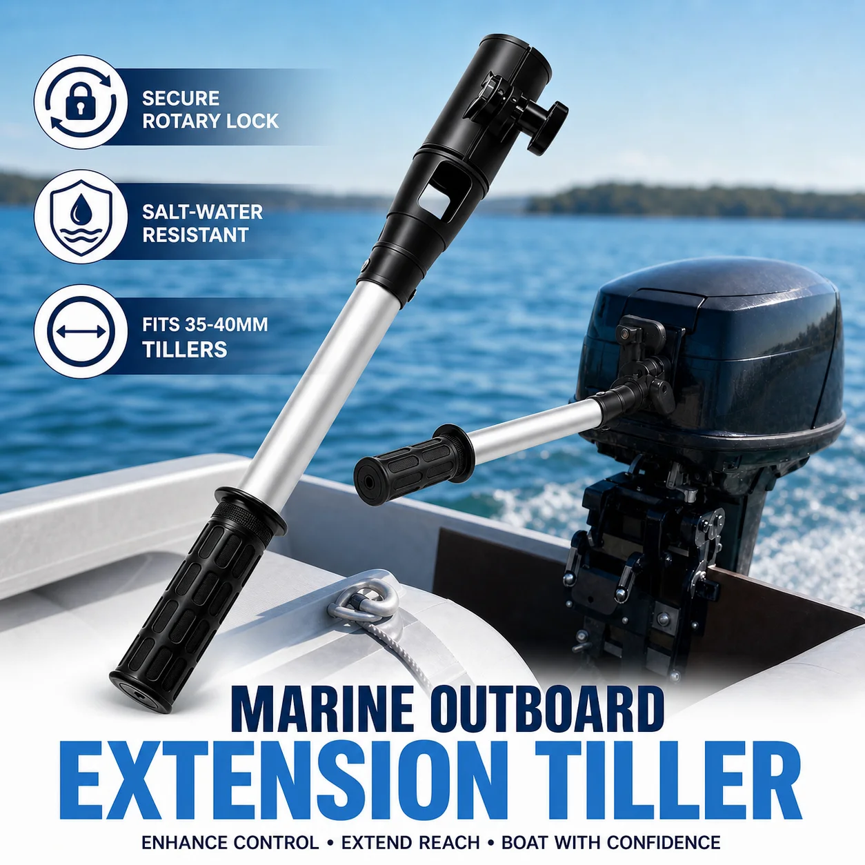 Outboard Motor Extension Tiller Handle 46cm Telescopic Steering Control for Marine Boat Electric Thruster Fishing DIY Upgrade
