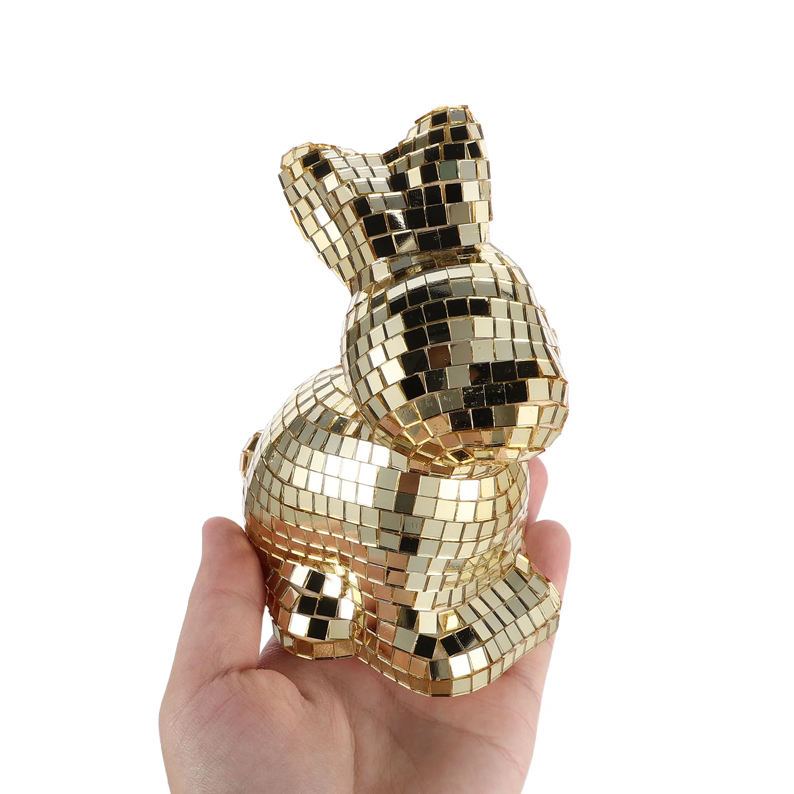 

Modern Disco Rabbit Sculpture - Glass Mirror-Finish Bunny Decor for Table Display - Artistic Home Office Interior Accent Item