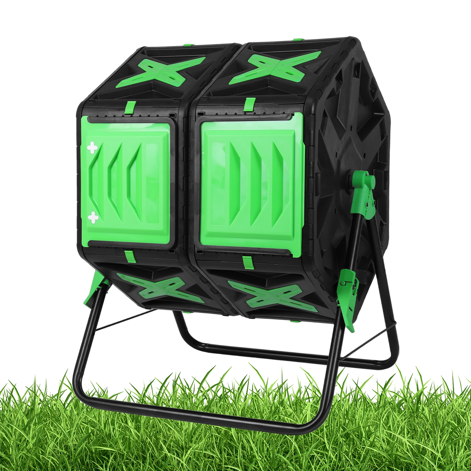 

140L Dual Chamber Compost Bin Fast Assemble Tumbling High Volume Composter Easy Setup W/Sliding Door for Outside Garden and Yard