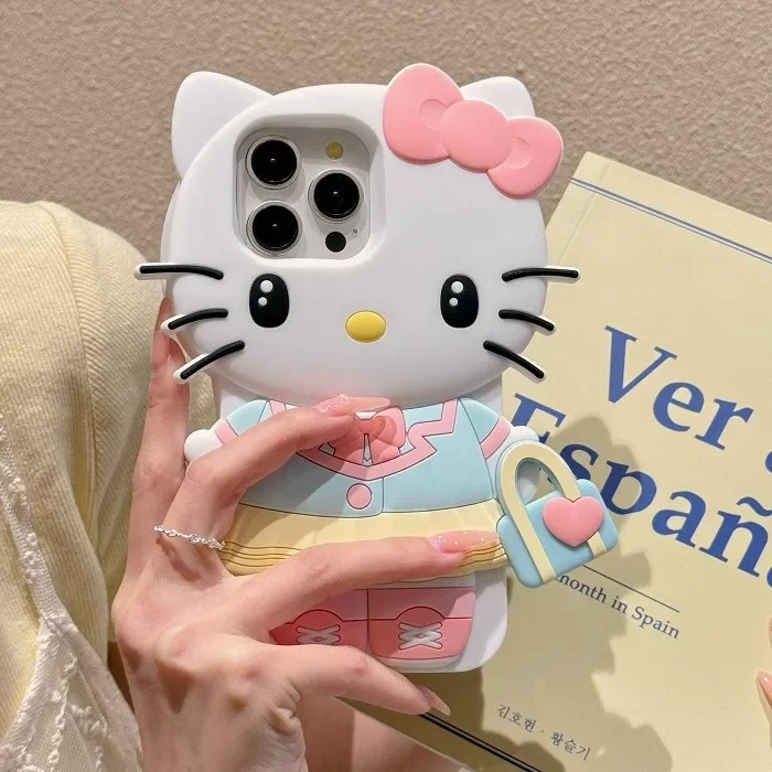 Kawaii Hello Kitty 3D Silicone Phone Case for IPhone 16 15 14 13 12 11 Pro Max Sanrio Anime Kuromi My Melody Protective Cover