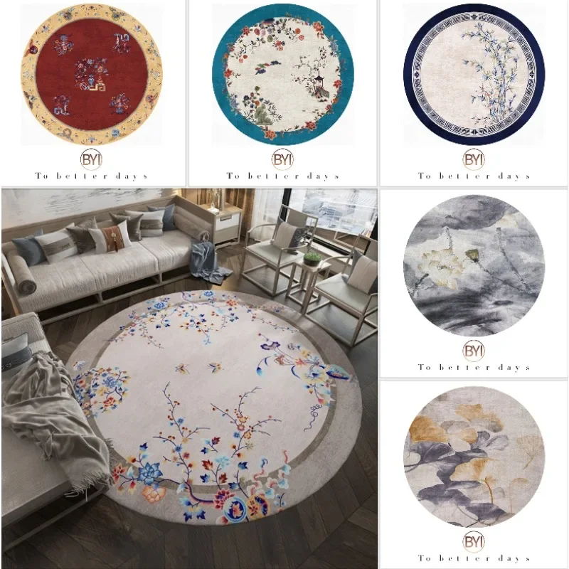 New Chinese Style Circular Carpet Living Room Household Coffee Table Tea Room Mats Chinese Style Carpet and Easy To Maintain