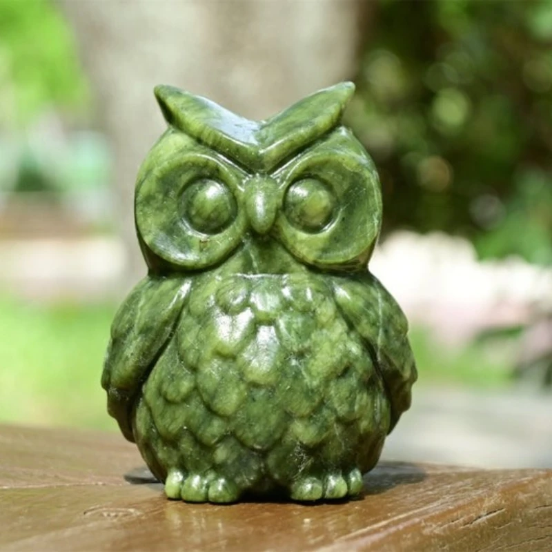 Natural Serpentine Stone Owl Figurine Home Decoration Item Holiday Gift Crystal Handicrafts Collection