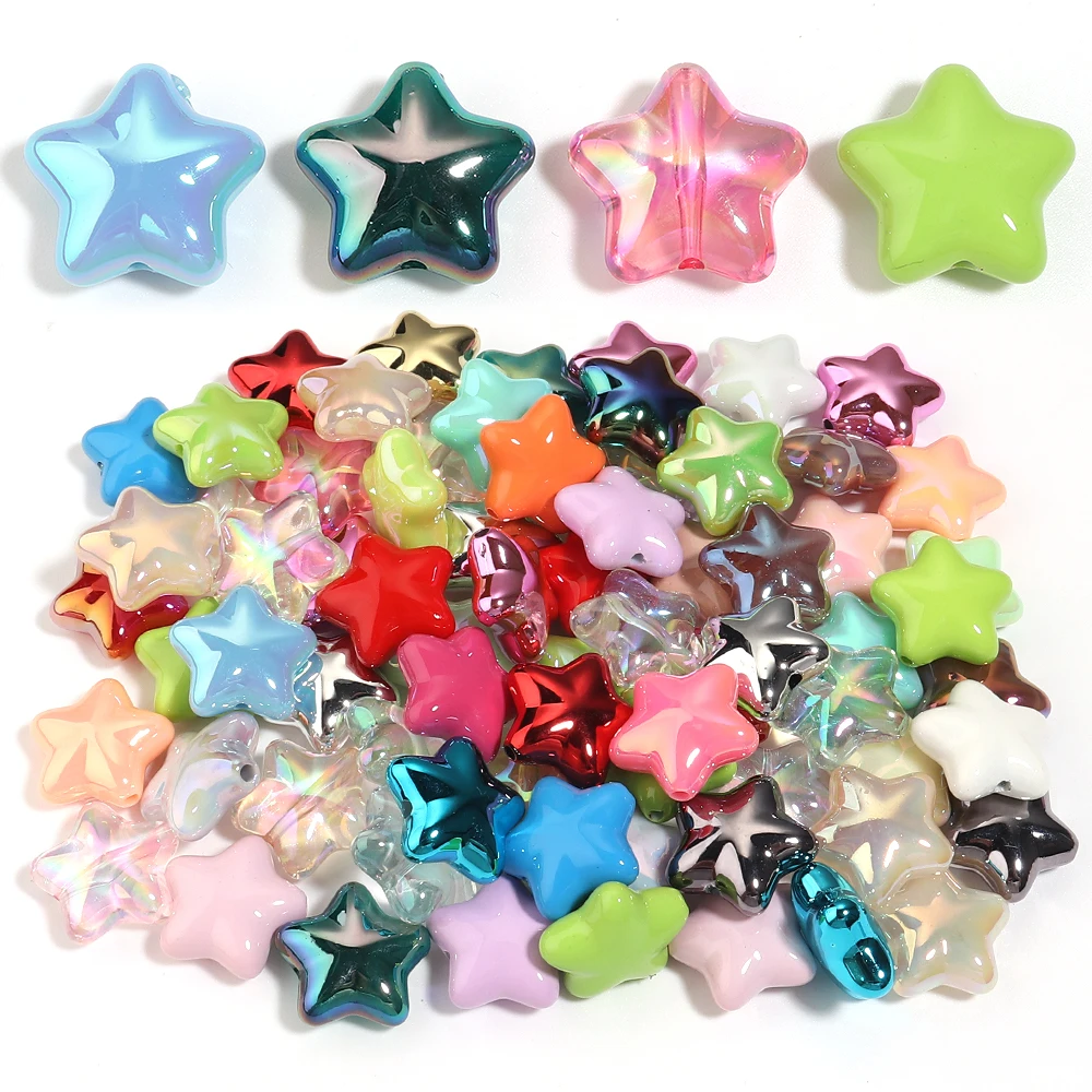 10pcs 20mm Colorful Star Acrylic Beads Random Mixed Color Loose Beads For Jewelry Making DIY Craft Bracelet Necklace Phone Chain