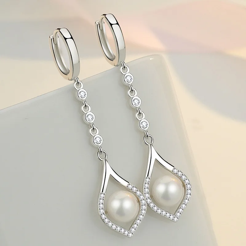 Korean Version of Pearl Earrings For Female Fashion Water Droplets Earring 925 Silver Long Earrings Jewelry KOFSAC