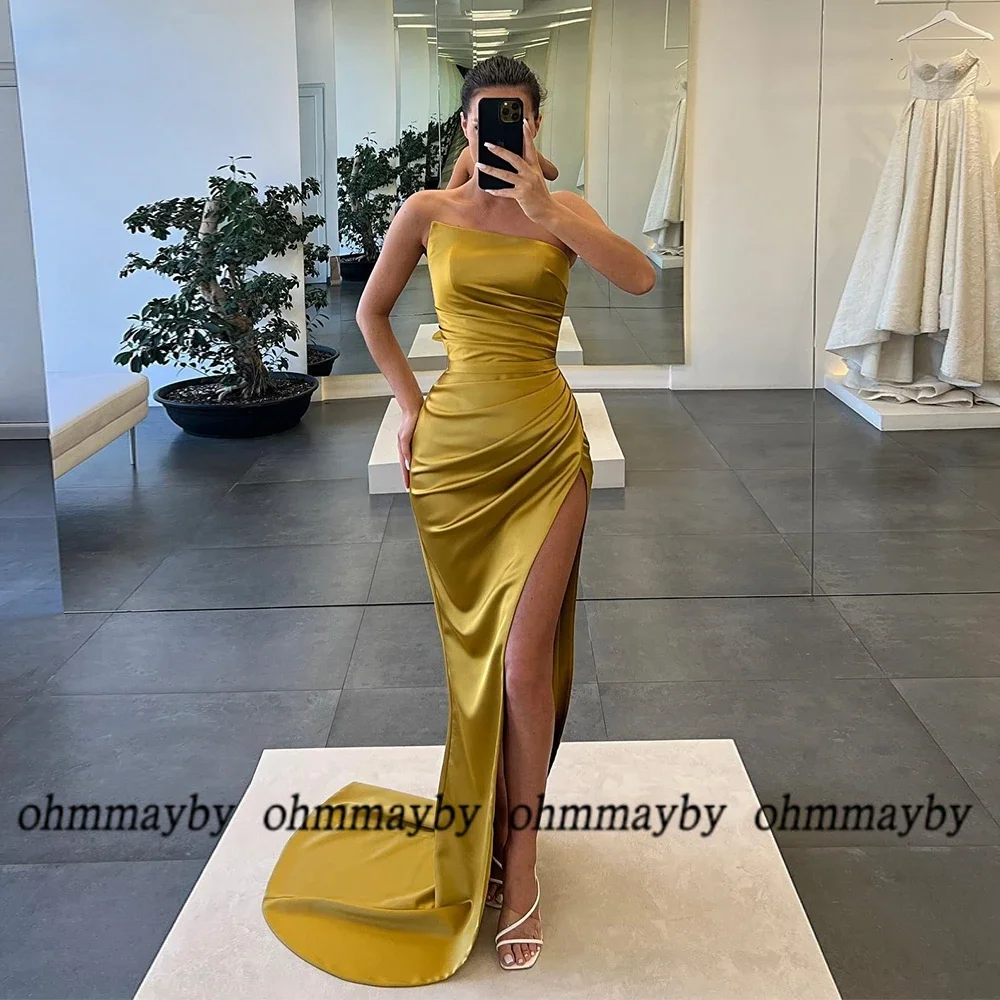 ワンショルダースリーブレスコートトレインプロムガウン2024ハイ スリットジャージーストラップレスイブニングドレス女性用ドレスボヘミアンスタイルドレス