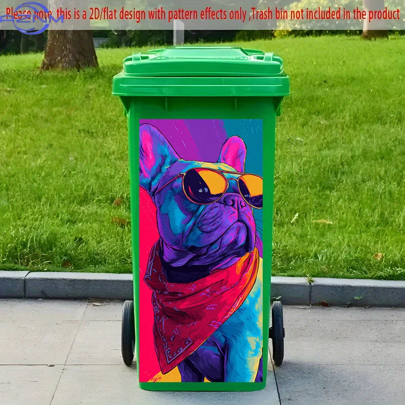 2D Flat Printing 1pc 2D Pattern Printed Kitchen Trash Can Sticker, xcm, Trendy French Bulldog Style Theme Kitchen Home Decor W