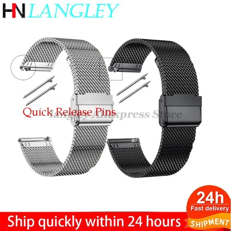Milanese Loop 18/20/22/24mm Watchband for Samsung Galaxy Watch 7/6/5/4 40mm 44mm Quick Release Mesh Woven Strap for Huawei Watch