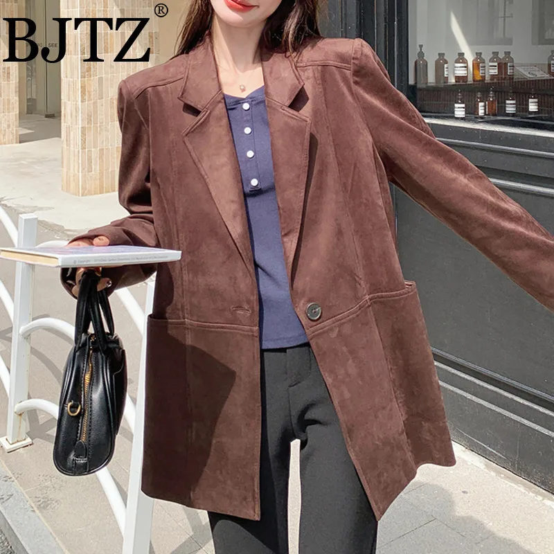 

BJTZ fashion versatile loose Korean Style Casual Melard Suede Jacket For Women 2025 Spring Autumn Loose Elegant Blazer Top
