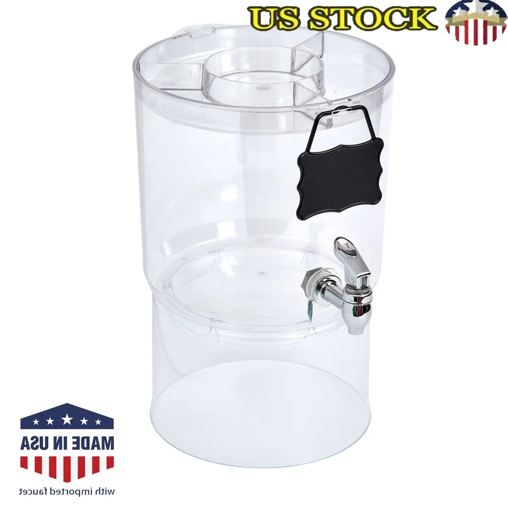 

2 Gallon Beverage Dispenser with Party Top Stackable Drink Dispenser Chrome Spigot Chalkboard ID Plate Parties Events