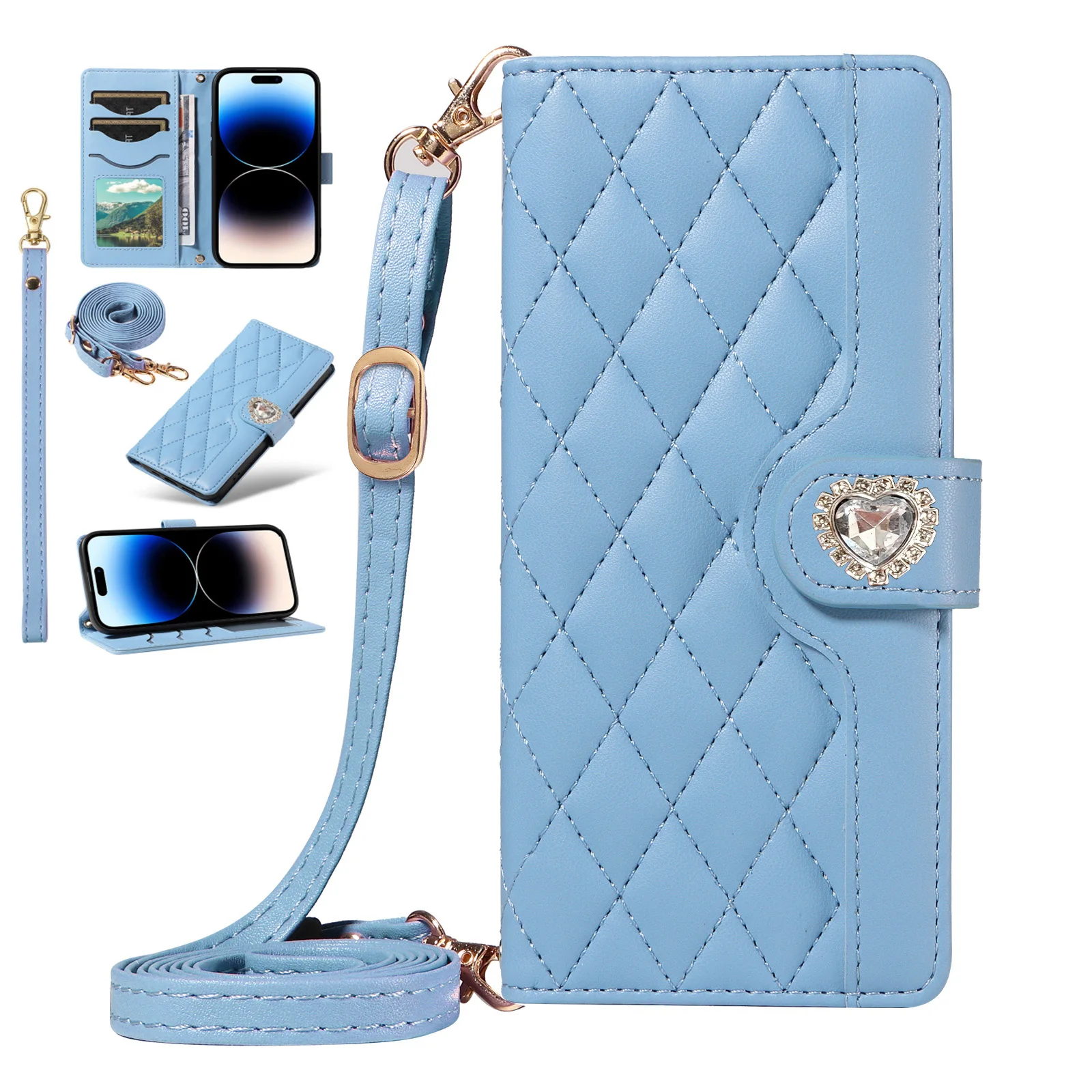 

Crossbody Flip Case for Vivo Y300T Y200E Y200i Y200 Y78 Y77E Y77 Y75 Y55S Y55 Y39 Y38 Y36 Diamond Leather 3 Cards Wallet Cover