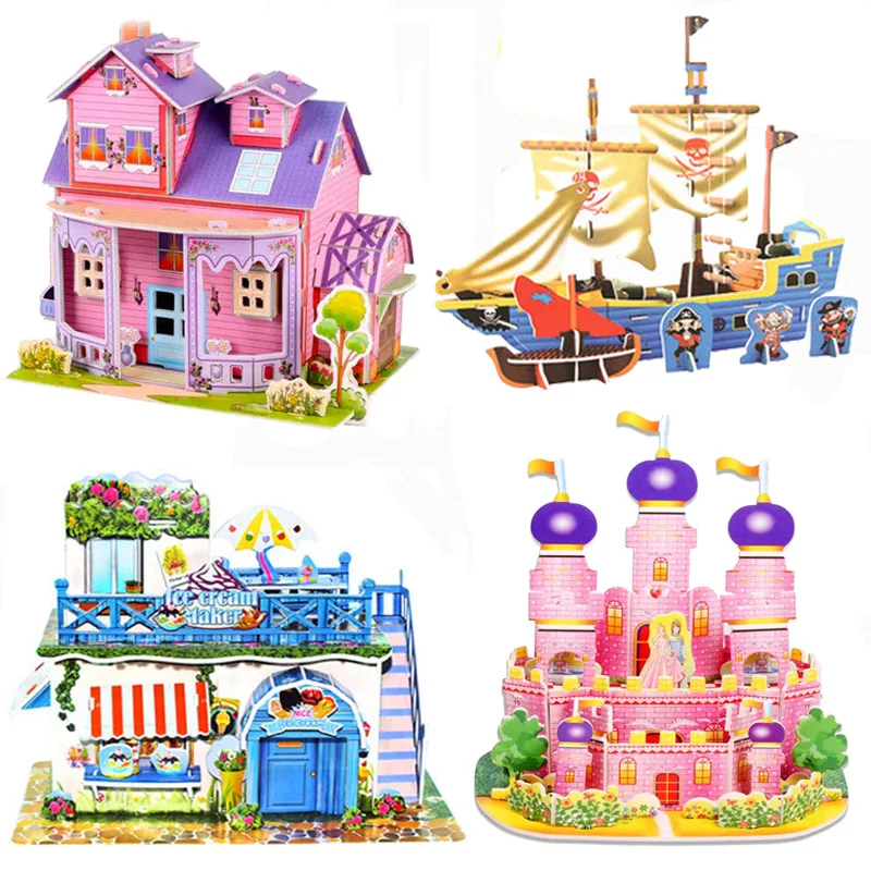 

Hot Sales DIY 3D House Animal Car Tank Warplane Bomber Aircraft Carriers Warship Model Large Size Puzzle Jigsaw Toys For Child