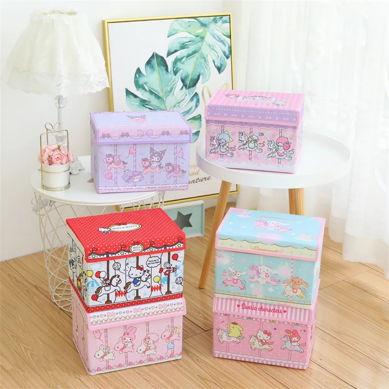 Japanese Sanrio Cartoon Household Dustproof Flip Table Storage Box Cinnamoroll Kuromi Hellokitty Waterproof Folding Storage Box