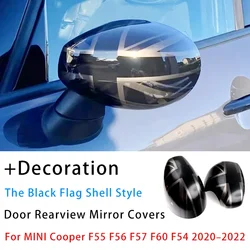 The Black Flag Car Door Rear View Mirror Covers For MINI One Cooper S JCW F54 F55 F56 F57 F60 2020 2021 2022 2023 Accessories