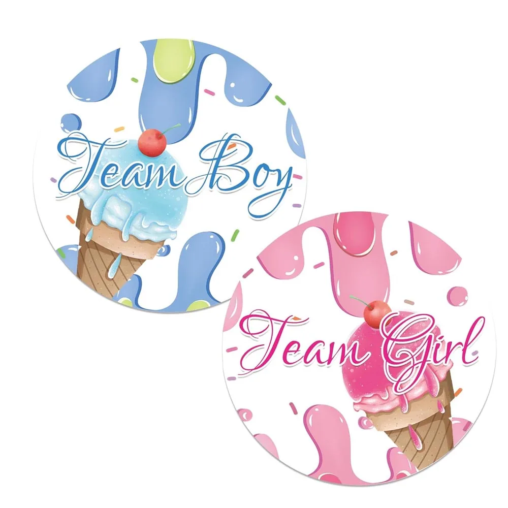 

120pcs Ice Cream Gender Stickers Team Boy or Girl Labels Stickers Pink and Blue Gender Party Games Stickers for Birthday Party