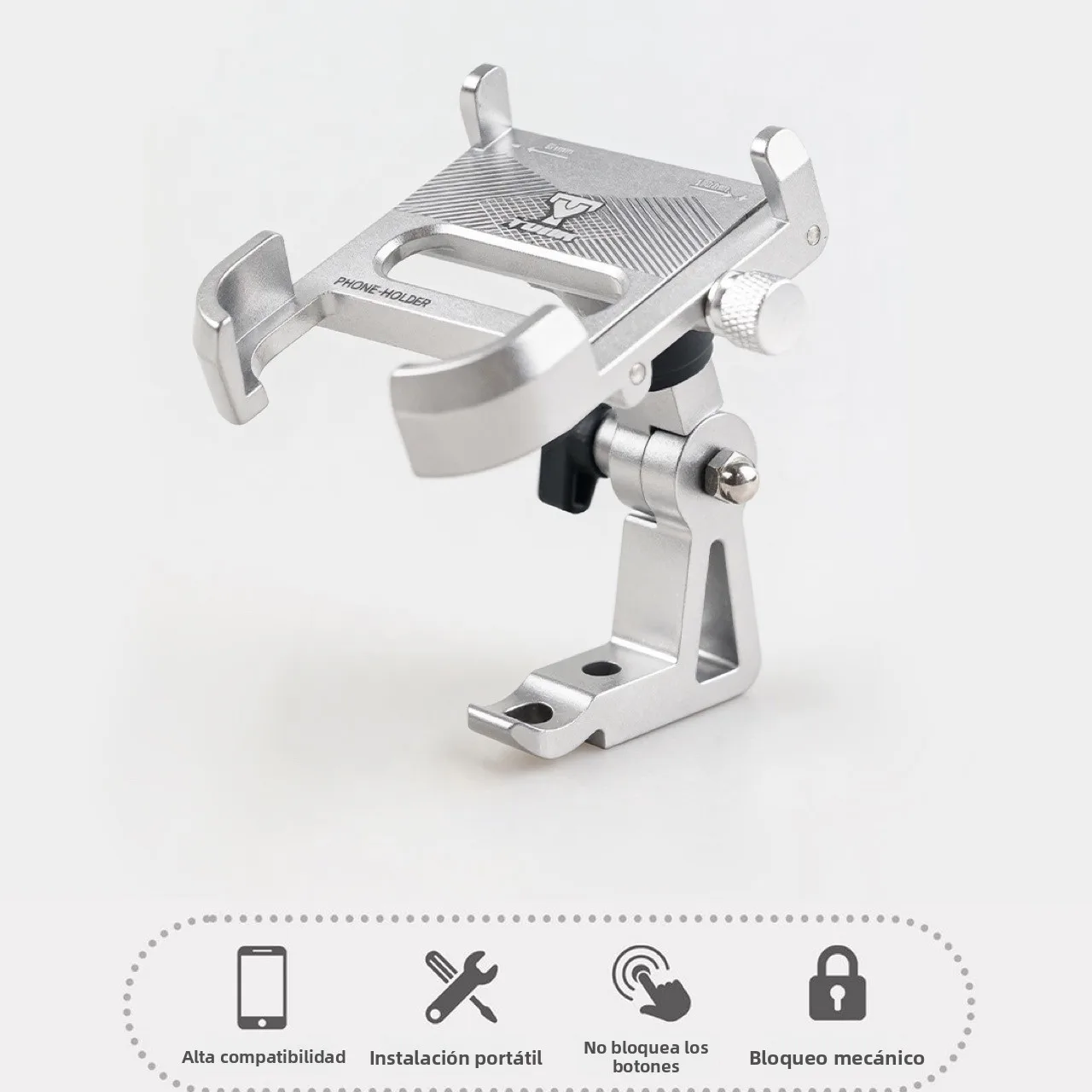 Soporte para Teléfono Móvil Dahon de Aleación de Aluminio para Bicicleta, Rotación de 360 Grados, Color Plateado, Equipo Mult...