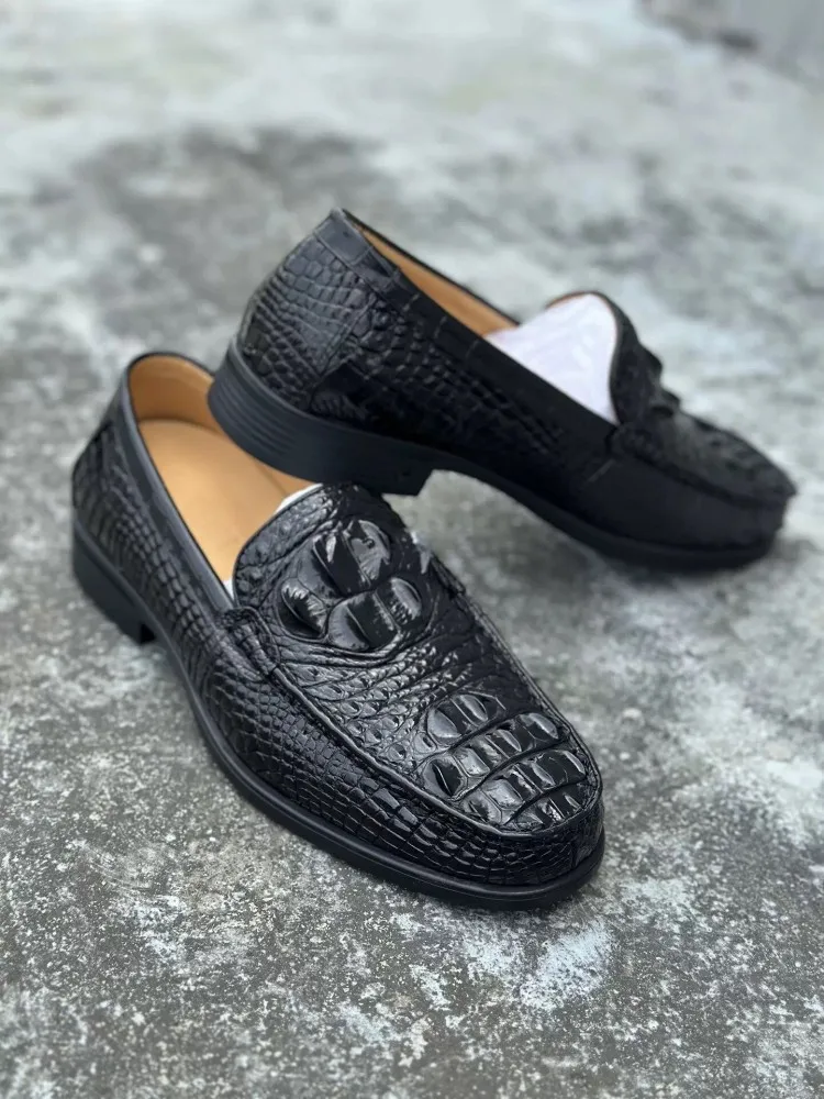 Luxury Mens Business Work Real Crocodile Leather Formal Shoes Round Toe Low Cut Antiskid Platform Genuine Leather Dress Shoes