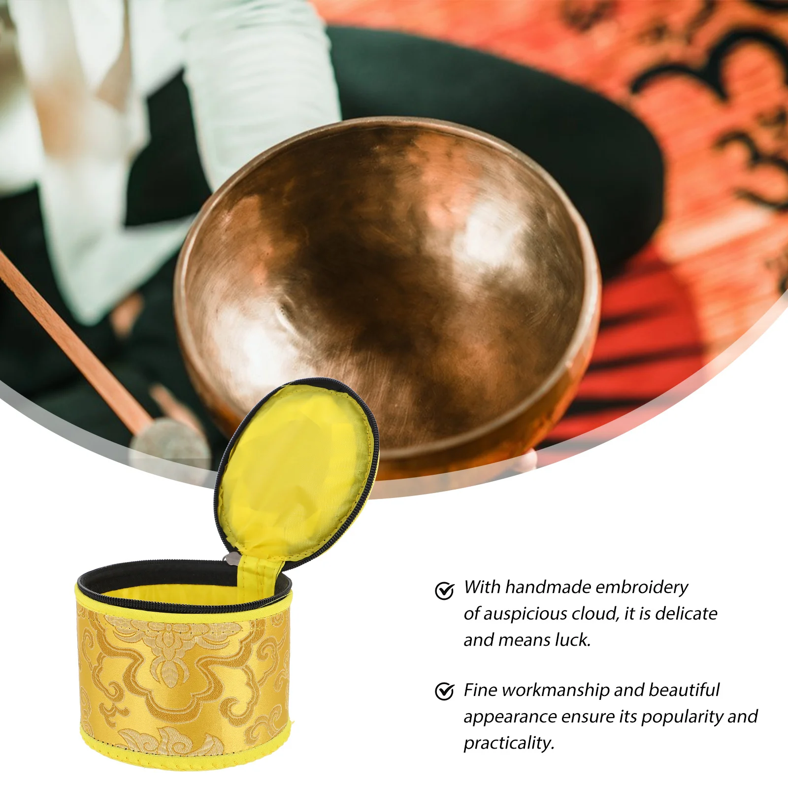 

1pc Buddhist Sound Holder Handmade Embroidered Auspicious Closure Singing Bowl Case For Meditation Full Moon Bowl