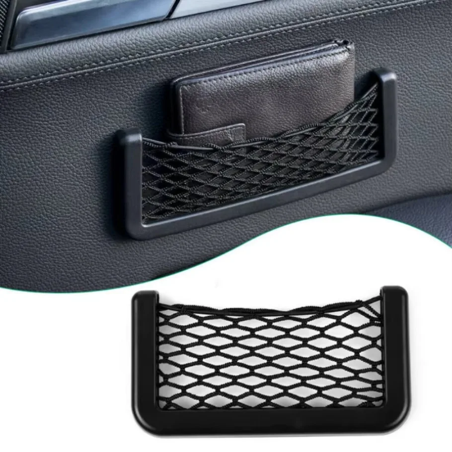 Auto Car Interior Body Edge Black Elastic Net Storage Phone Holder Accessories 1x