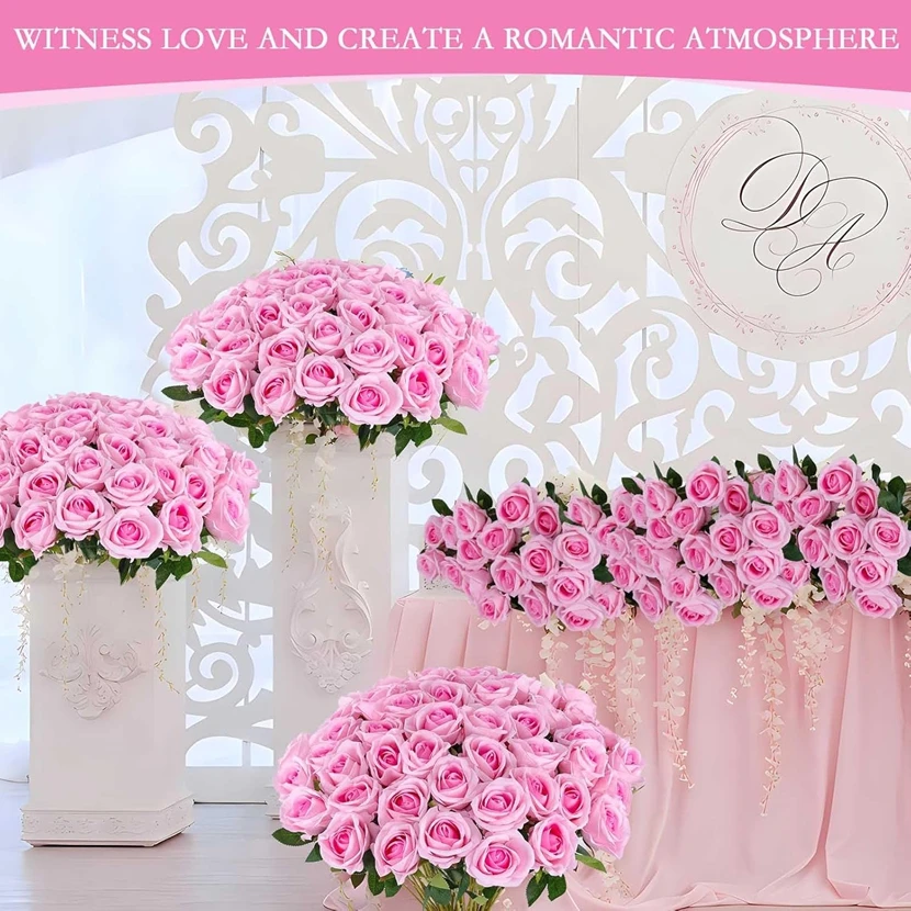 Vasos de flores artificiais de 50 peças, vasos de rosas falsas, acessórios para decoração de sala de casa, plantas de casamento, nupcial, quintal ao ar livre, atacado
